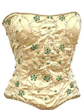 JASDEE Vintage Bustier Corset HandWork GottaThread & Beaded On Satin style F3127